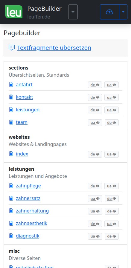 Leuffen Pagebuilder Mobilansicht